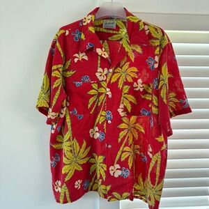 Vintage Hawaiian Palm Tree and Floral Casual Shirt Size L